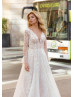 Ivory Lace Tulle V Back Fairy Wedding Dress